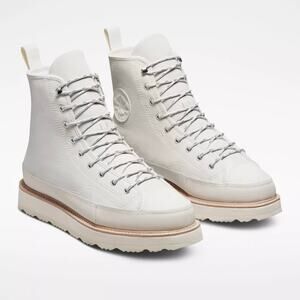 CONVERSE LEATHER HI‎ TOP FLEECE LINED BOOT IN IVORY NWOB MEN'S 8.5 WOMEN'S 10